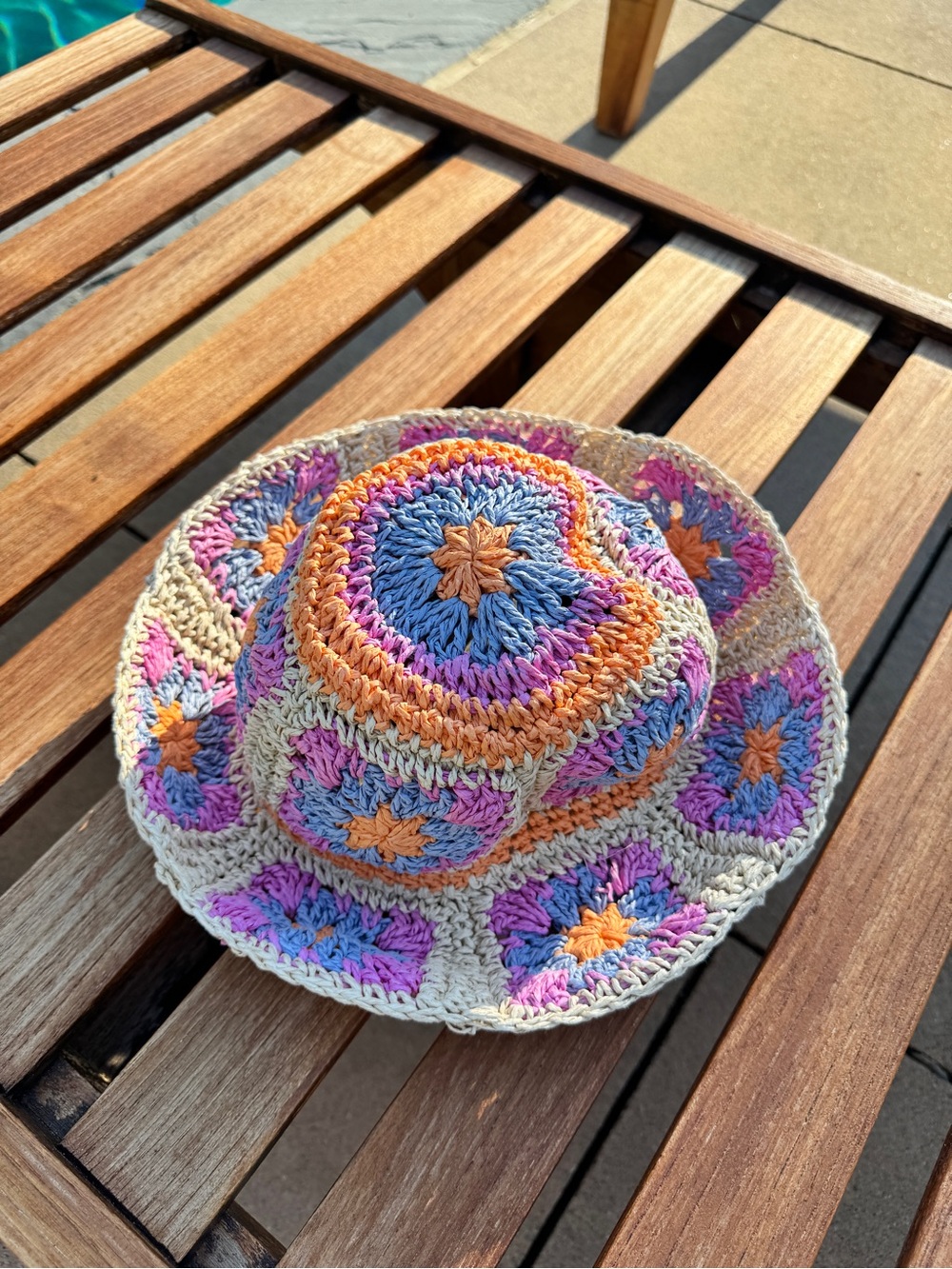 Anthropologie Crochet Granny Square Bucket Hat Pastel Boho Festival Sun Hat - Picture 3 of 7